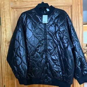 H&M Shiny Black Quilted Bomber Jacket